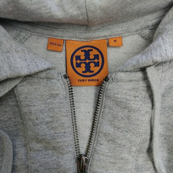 Tory Burch Tops - Tory Burch Zip Up Hooded Sweatshirt Grey Medium